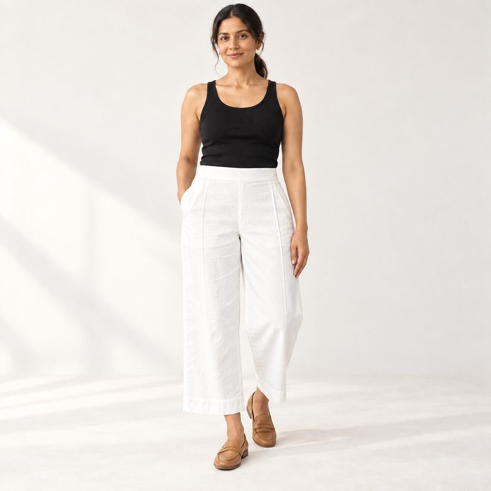 Madewell Pants WMNS 2 White Pintuck Straight Crop Cotton Linen Resort Minimalist